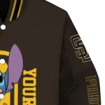 personalized san diego padres stitch laughing brown varsity jacket best selling