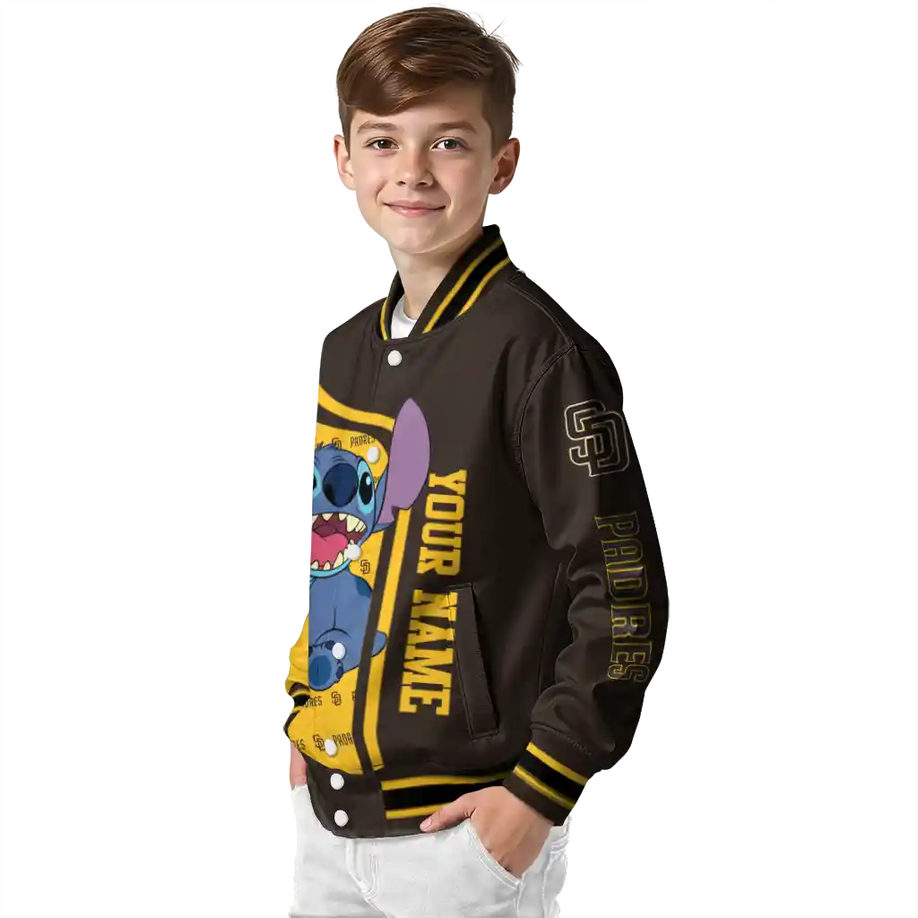 personalized san diego padres stitch laughing brown varsity jacket trendy personalized san diego padres stitch laughing brown varsity jacket trendy