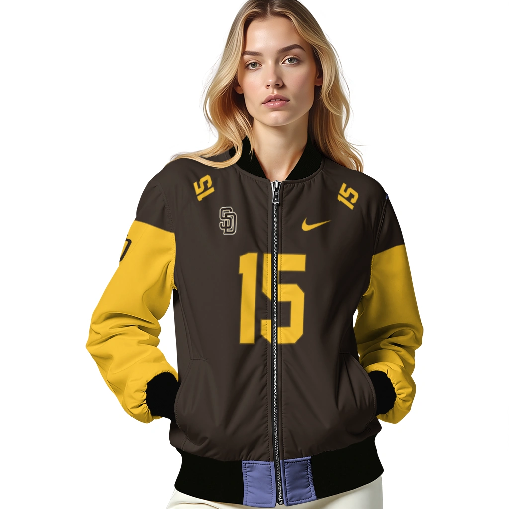 personalized san diego padres team patch brown bomber jacket latest model personalized san diego padres team patch brown bomber jacket latest model