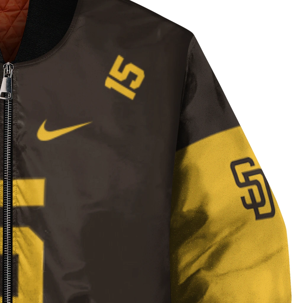 personalized san diego padres team patch brown bomber jacket premium grade personalized san diego padres team patch brown bomber jacket premium grade