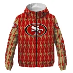 personalized san francisco 49ers lightning strike grid red windbreaker jacket best selling