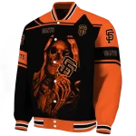 personalized san francisco giants reaper hands orange black varsity jacket best selling