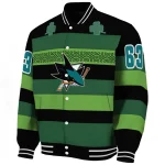 personalized san jose sharks clover green lines green black varsity jacket best selling