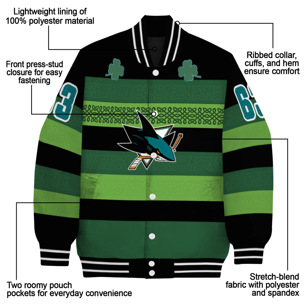 personalized san jose sharks clover green lines green black varsity jacket new arrival personalized san jose sharks clover green lines green black varsity jacket new arrival