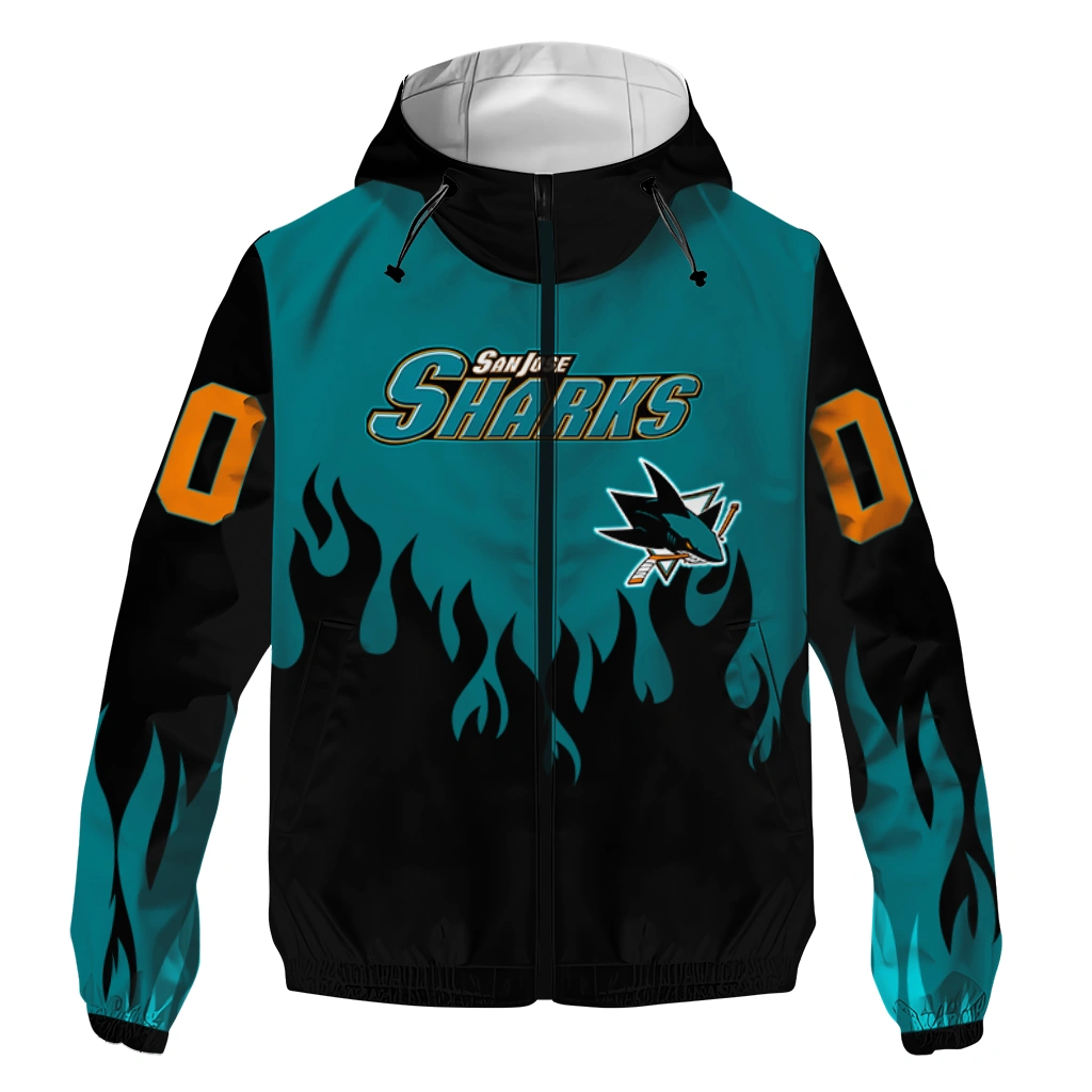 personalized san jose sharks flame trim teal black windbreaker jacket best selling personalized san jose sharks flame trim teal black windbreaker jacket best selling
