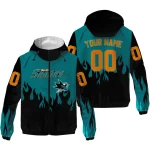 personalized san jose sharks flame trim teal black windbreaker jacket best selling