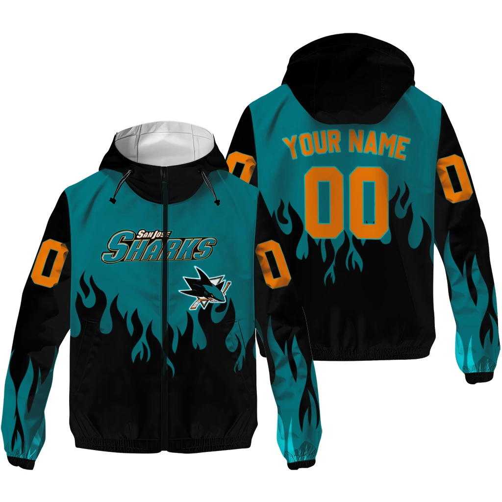 personalized san jose sharks flame trim teal black windbreaker jacket high quality personalized san jose sharks flame trim teal black windbreaker jacket high quality