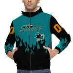 personalized san jose sharks flame trim teal black windbreaker jacket best selling