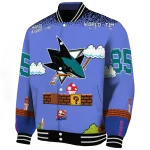 personalized san jose sharks mario blocks blue black varsity jacket best selling