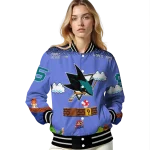 personalized san jose sharks mario blocks blue black varsity jacket best selling