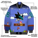 personalized san jose sharks mario blocks blue black varsity jacket best selling