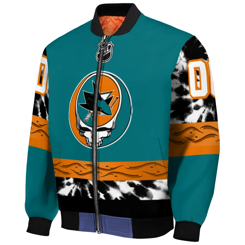 personalized san jose sharks skull stripe teal black bomber jacket fashion forward personalized san jose sharks skull stripe teal black bomber jacket fashion forward