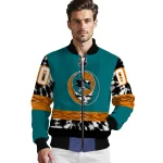 personalized san jose sharks skull stripe teal black bomber jacket best selling