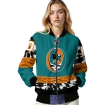 personalized san jose sharks skull stripe teal black bomber jacket best selling