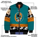 personalized san jose sharks skull stripe teal black bomber jacket best selling
