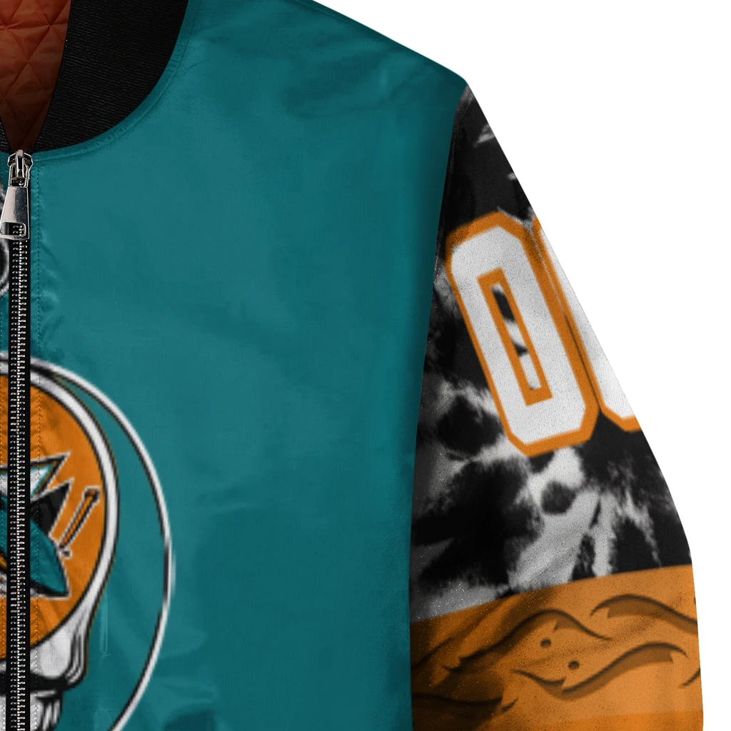personalized san jose sharks skull stripe teal black bomber jacket premium grade personalized san jose sharks skull stripe teal black bomber jacket premium grade