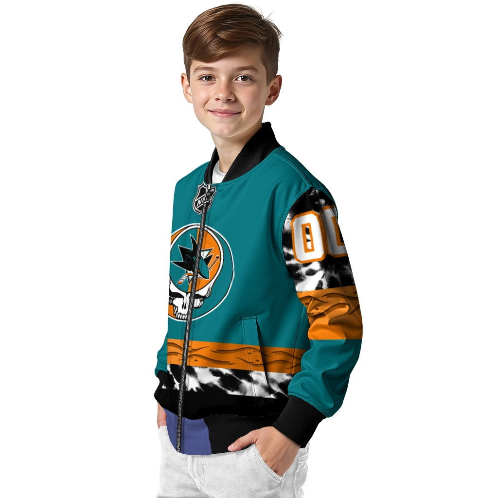 personalized san jose sharks skull stripe teal black bomber jacket trendy personalized san jose sharks skull stripe teal black bomber jacket trendy