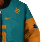 personalized san jose sharks team patch teal bomber jacket best selling