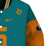 personalized san jose sharks team patch teal varsity jacket best selling