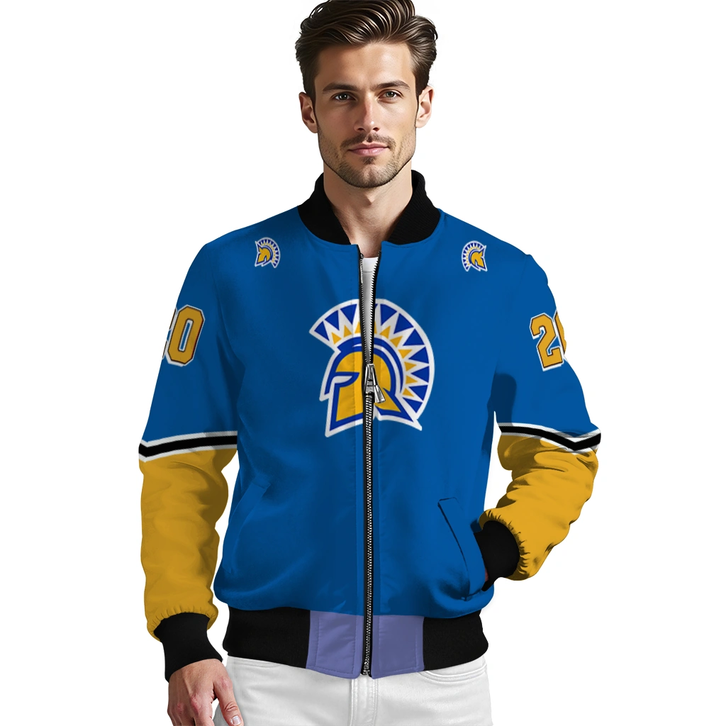 personalized san jose state spartans chevron style blue bomber jacket high quality personalized san jose state spartans chevron style blue bomber jacket high quality