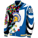 personalized san jose state spartans stars and stripes slashes blue varsity jacket best selling