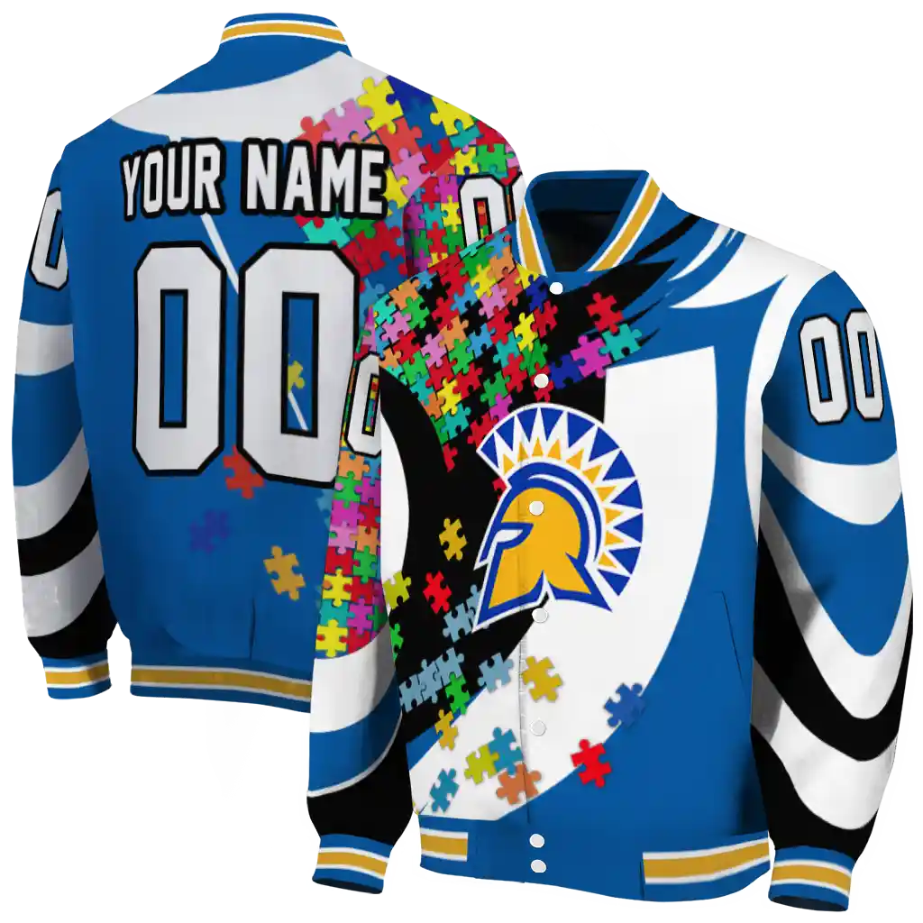 personalized san jose state spartans stars and stripes slashes blue varsity jacket fashion forward personalized san jose state spartans stars and stripes slashes blue varsity jacket fashion forward