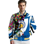 personalized san jose state spartans stars and stripes slashes blue varsity jacket best selling