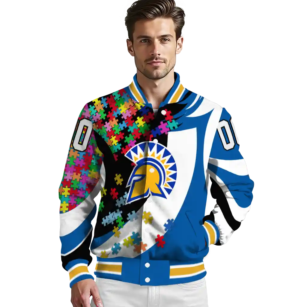 personalized san jose state spartans stars and stripes slashes blue varsity jacket high quality personalized san jose state spartans stars and stripes slashes blue varsity jacket high quality
