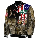 personalized saskatchewan roughriders patriot deer camouflage varsity jacket best selling