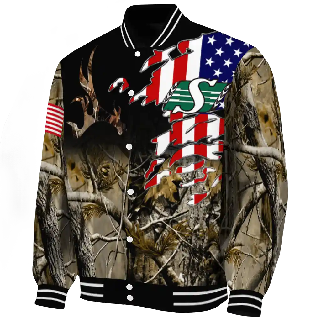personalized saskatchewan roughriders patriot deer camouflage varsity jacket best selling personalized saskatchewan roughriders patriot deer camouflage varsity jacket best selling
