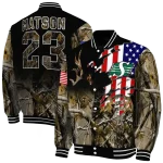 personalized saskatchewan roughriders patriot deer camouflage varsity jacket best selling