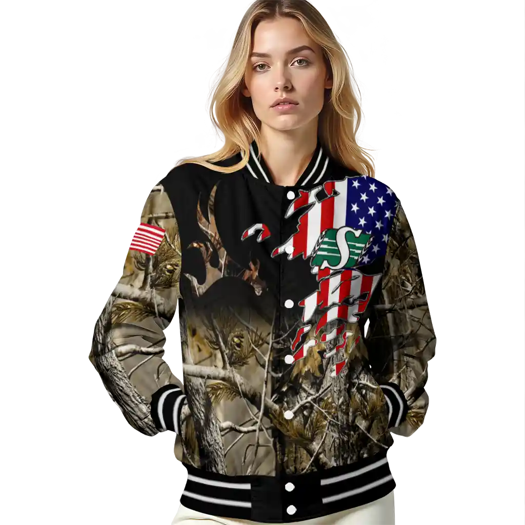 personalized saskatchewan roughriders patriot deer camouflage varsity jacket latest model personalized saskatchewan roughriders patriot deer camouflage varsity jacket latest model