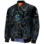 personalized seattle kraken antlers motif blue black bomber jacket best selling