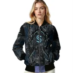 personalized seattle kraken antlers motif blue black bomber jacket best selling