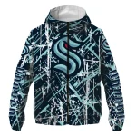 personalized seattle kraken brushstroke pattern blue windbreaker jacket best selling