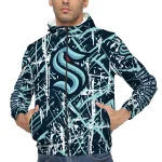 personalized seattle kraken brushstroke pattern blue windbreaker jacket best selling