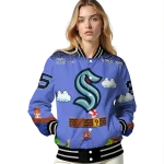 personalized seattle kraken mario blocks blue black varsity jacket best selling