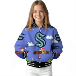 personalized seattle kraken mario blocks blue black varsity jacket best selling
