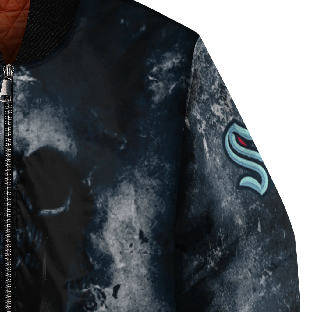 personalized seattle kraken skull cluster blue bomber jacket premium grade personalized seattle kraken skull cluster blue bomber jacket premium grade