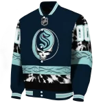 personalized seattle kraken skull stripe blue black varsity jacket best selling