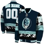 personalized seattle kraken skull stripe blue black varsity jacket best selling