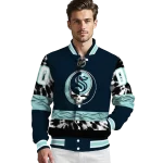 personalized seattle kraken skull stripe blue black varsity jacket best selling