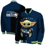 personalized seattle seahawks adorable yoda blue black varsity jacket best selling