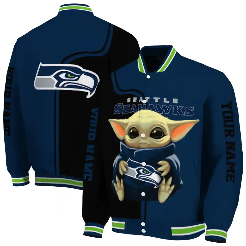 personalized seattle seahawks adorable yoda blue black varsity jacket fashion forward personalized seattle seahawks adorable yoda blue black varsity jacket fashion forward
