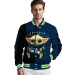 personalized seattle seahawks adorable yoda blue black varsity jacket best selling