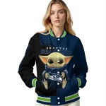 personalized seattle seahawks adorable yoda blue black varsity jacket best selling