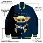 personalized seattle seahawks adorable yoda blue black varsity jacket best selling