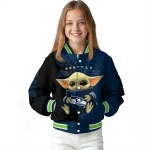 personalized seattle seahawks adorable yoda blue black varsity jacket best selling