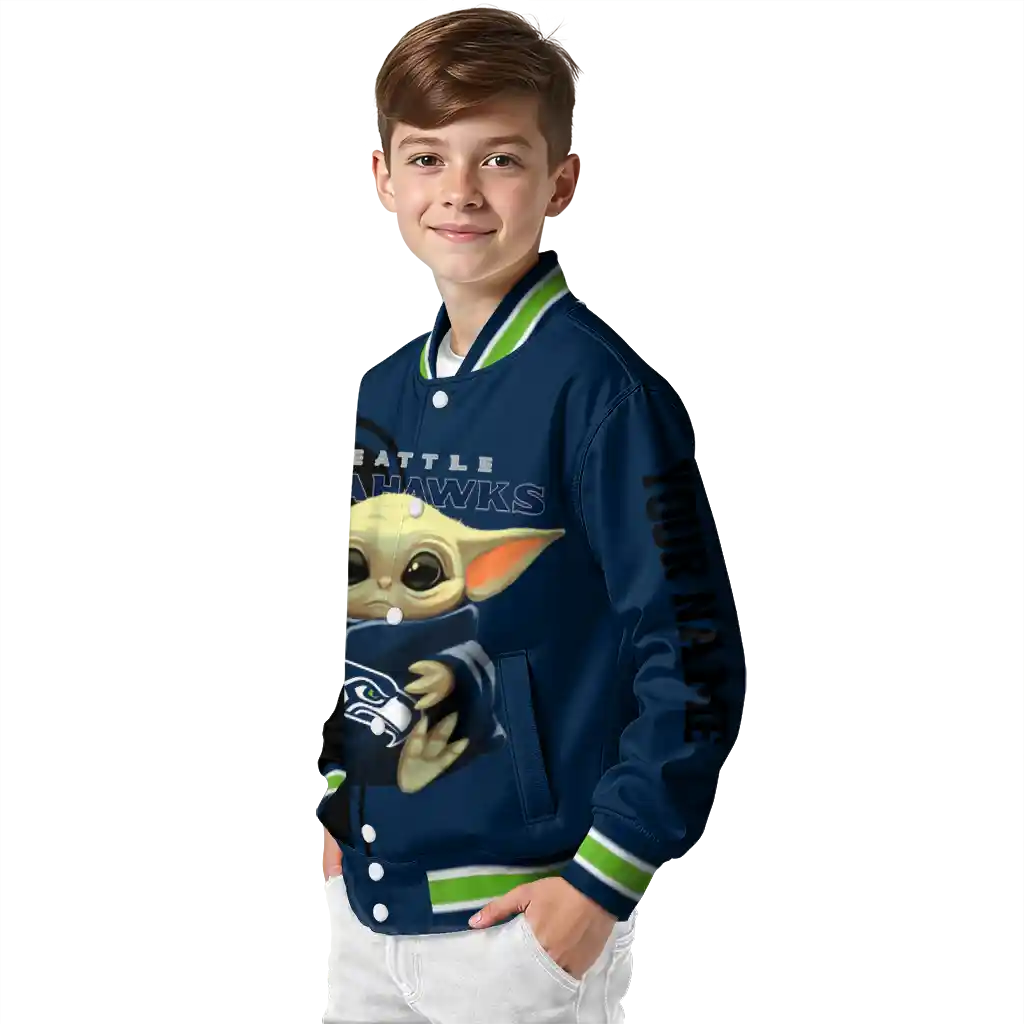 personalized seattle seahawks adorable yoda blue black varsity jacket trendy personalized seattle seahawks adorable yoda blue black varsity jacket trendy
