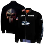 personalized seattle seahawks american flag skull black bomber jacket best selling